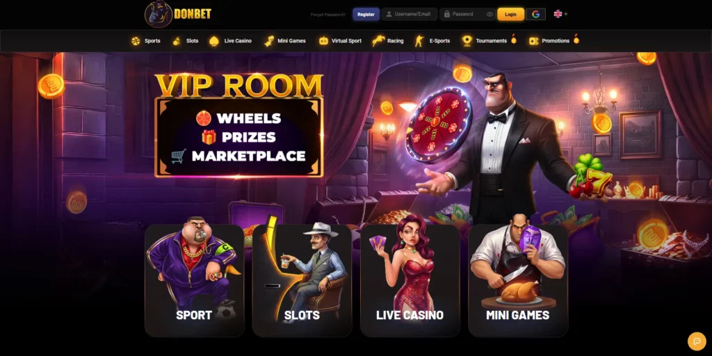 DonBet casino and sportsbook interface with Don mascot branding